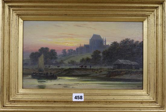 William Henry Mason, oil on panel, Lancing College from The Adur, monogrammed, 20 x 35cm